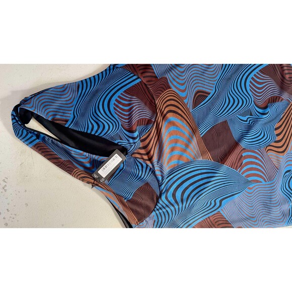 PrettyLittleThing Abstract Swirl Mesh One Shoulder Mini Dress NWT Sz 16 - Picture 10 of 15